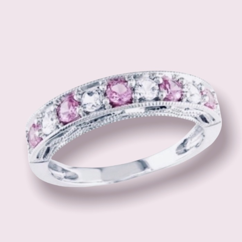 Delmar Sterling Silver White & Pink Sapphire Ring - Size 8